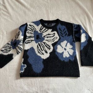 Vici Black and Blue Floral Women's Sweater